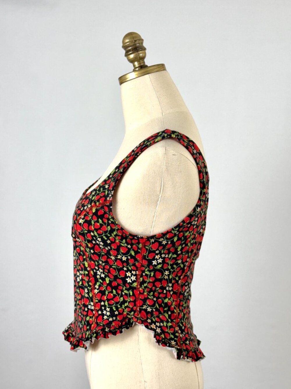 Free People Melanie Strawberry Corset Tank Top Ruffle Hem Black Grunge - Picture 3 of 8